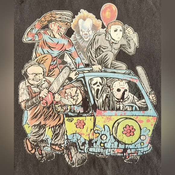 Men's XL T-Shirt Multiple Horror Villains Riding The Mystery Machine Van Shirt - Picture 2 of 8